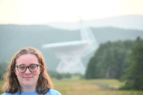 Student participant in NSF REU in Astrophysics at WVU visiting Greenbank Observatory.
