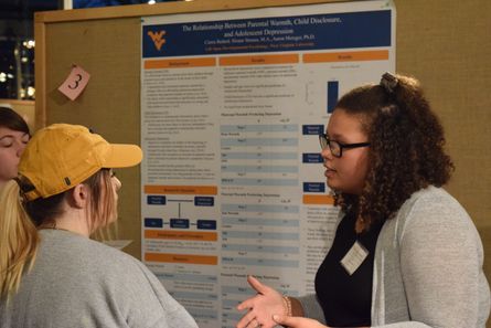 Cierra Bedard presents her RAP research at the 2019 fall undergraduate research symposium.